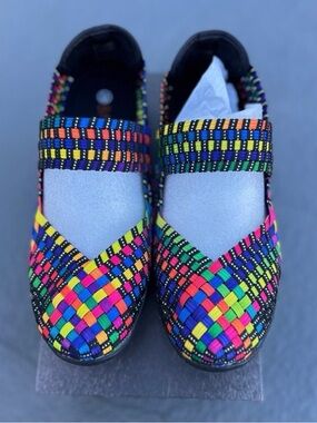 Multicolor Woven Elastic Mary Jane Flats